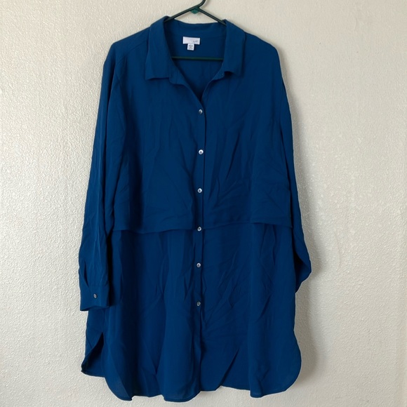 J. Jill Tops J Jill Teal Longline Tunic Length Button Down Shirt 3x